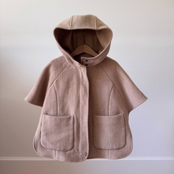 Luxury Kids Beige Cape Coat NWOT | Size 6–7 Hooded Wool-Blend Winter Beautiful - Picture 4 of 16